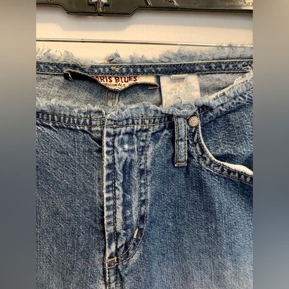 Y2K VTG Paris Blues Low Rise Jean Flare Fray No Waistband Light Medium Wash 2000 - Picture 7 of 15